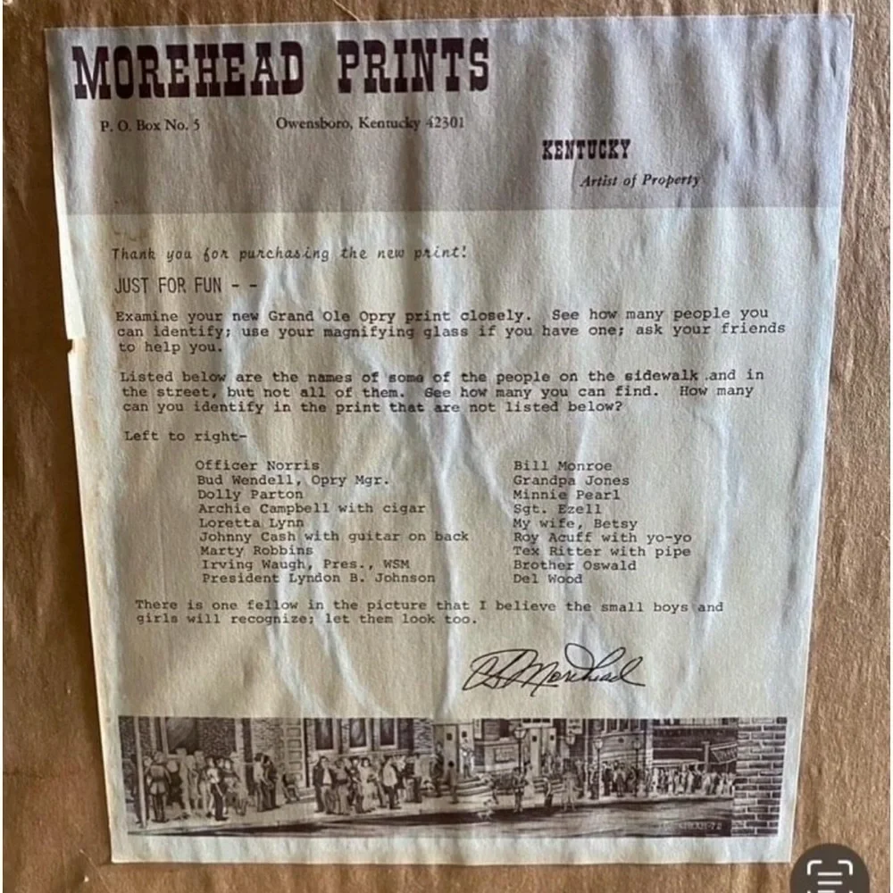 Vintage 1972~C.G. Morehead~ “Grand Ole Opry~Framed~Signed~Limited Edition~BR